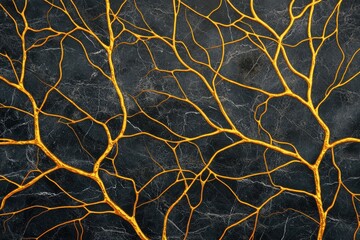 Poster - Golden neural patterns abstract art digital design modern environment close-up view conceptual creativity