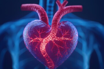 Poster - Heart anatomy visualization medical science 3d illustration digital art close-up biological structures