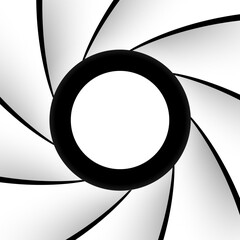 Poster - White black background with spiral shutter shape inside,  black & white minimal design.