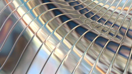 Poster - Silver chrome background stripes 3d wavy pattern, elegant abstract striped pattern wallpaper.