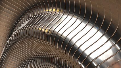 Poster - Silver chrome background stripes 3d wavy pattern, elegant abstract striped spiral pattern wallpaper.