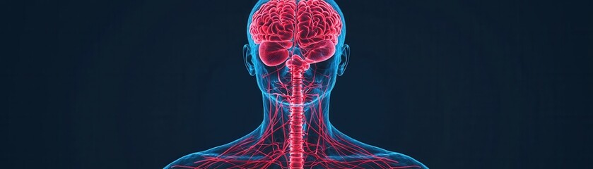 Poster - Exploring human brain and spine anatomy medical science digital visualization dark background educational insight
