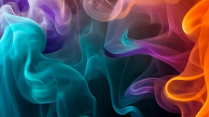 Poster - A mesmerizing display of swirling smoke creates fluid patterns in vibrant shades of blue, orange, and purple, blending beautifully in a dark atmosphere.