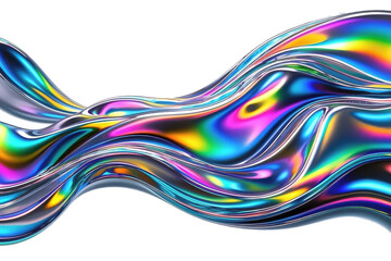 Poster - A vibrant, dynamic image showcasing iridescent liquid flowing in abstract, wavy patterns against a transparent background