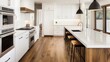 © warunthorn - Modern Kitchen Design with Sleek White Cabinets and Wood Accents