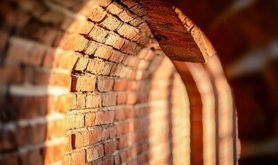 Poster - An old brick archway is beautifully illuminated by warm light, showcasing its rich texture and form.