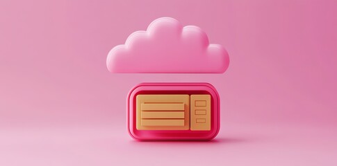 Poster - Pink Microwave Cloud Storage: A Pastel 3D Render