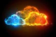 © kornc - A vibrant, stylized cloud graphic featuring blue and orange hues, symbolizing digital data and cloud computing technology.