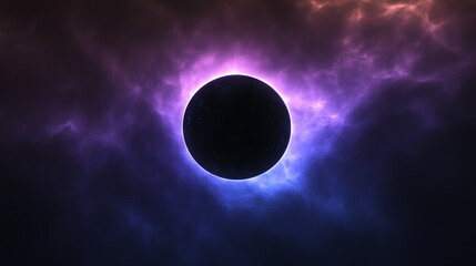 Wall Mural - dramatic space scene featuring a dark planet and vibrant nebula clouds for science and astronomy
