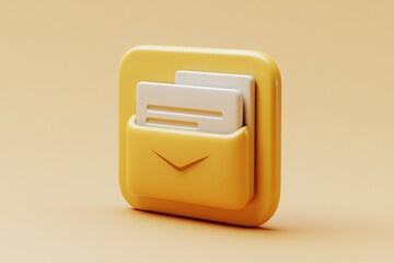 Poster - Yellow Envelope Icon:  Minimalist 3D Render of Digital Messaging