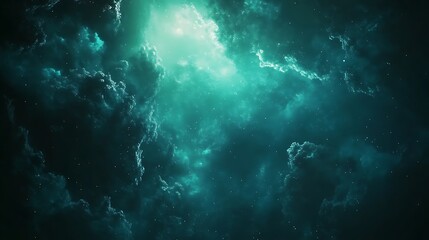 Wall Mural - abstract teal nebula in the cosmic sky with stars and clouds, galaxy background