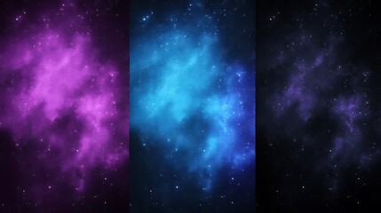 Wall Mural - cosmic trio of nebulae: purple, blue, and violet star clouds in deep space exploration and astronomy