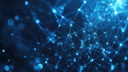 Poster - Abstract Blue Digital Network Background with Connected Lines Dots and Bokeh Effect Creates a Futuristic Technological Ambiance
