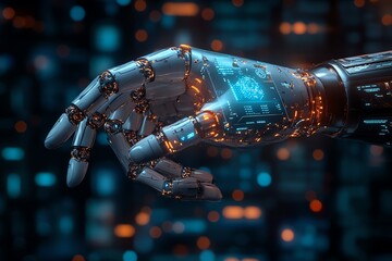 Poster - Robotic Hand: Futuristic Design with Glowing Interface