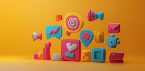 Poster - Playful 3D Icons: A Vibrant and Cheerful Social Media Composition