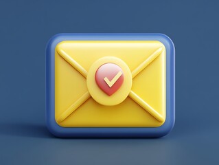 Poster - Stylized Yellow Envelope Icon: 3D Render of Confirmed Message