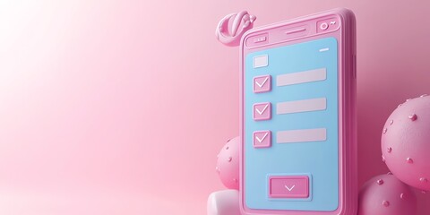 Poster - Pink Pastel Smartphone App: Checklist Interface Design