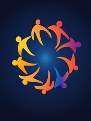Aufkleber - Human figures creating a circular unity symbol with modern design on an abstract gradient background Generative AI