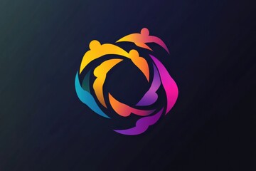 Poster - Modern logo of human figures forming a circular unity symbol with a gradient background for professional branding Generative AI
