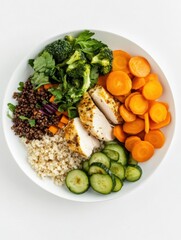 Poster - Colorful plate of fresh vegetables, lean protein, and whole grains arranged with elegance for a healthy dining experience