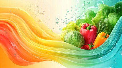Poster - Dynamic flow of vibrant groceries surrounded by smooth liquid gradients in an abstract background Generative AI
