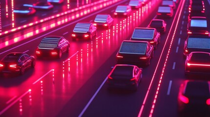Aufkleber - Futuristic Traffic Flow: Neon Lit Cars on a Digital Road with Advanced Technology