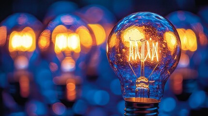 Poster - A beautifully lit vintage light bulb stands out against a backdrop of soft blue tones, creating an enchanting ambiance. Its warm glow contrasts with the serene colors around, evoking a sense of calm