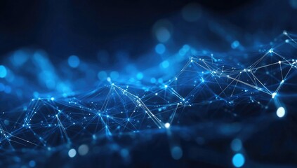 Poster - Blue Network of Interconnected Nodes with Glowing Lines for Data Communication Technology and Futuristic Innovation on Dark Background