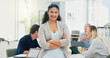 © peopleimages.com - Portrait, business people and woman in meeting, arms crossed and confidence with real estate. Face., employees and renovation agency in workplace, pride and planning for property development or smile