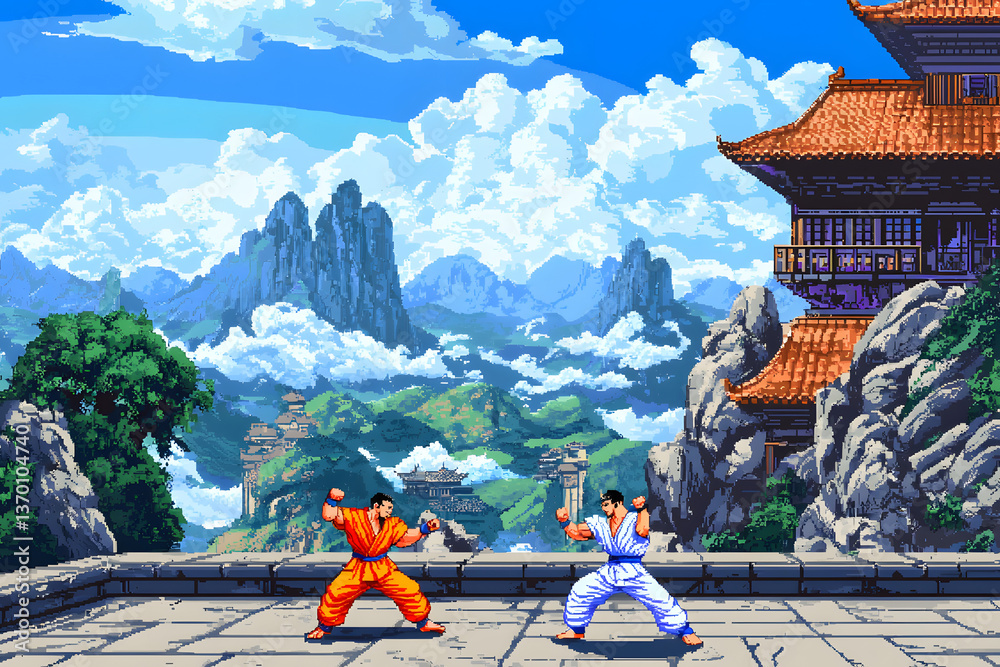 8-bit wallpaper art of underground fighting tournament with intricate ...