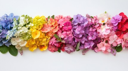 Aufkleber - Beautifully arranged gradient of real flowers showcasing all rainbow colors in a stunning floral display at a vibrant garden setting