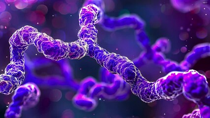 Poster - Close-up view of purple bacteria strands under a microscope showcasing their intricate structure in a lab environment during a research study