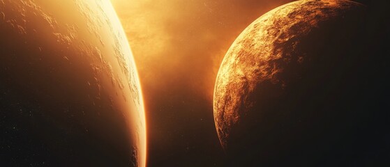 Wall Mural - two planets in space with one of them being a red planet