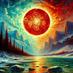 Wall Mural - churned beneath a burning carnelian sun