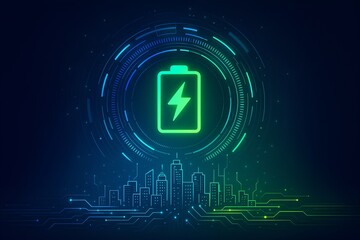 Poster - energy of city: a vibrant visual representation of charging the city, with a glowing battery symbol,