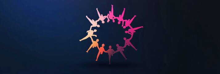 Aufkleber - Human figures create a circular unity symbol in a modern style with an abstract gradient background for professional designs Generative AI