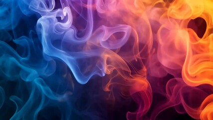 Poster - Delicate tendrils of vibrant smoke dance in the air, blending shades of blue, orange, and purple in a captivating, ethereal display against a dark backdrop.