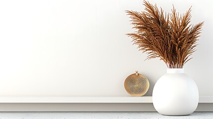 Poster - A white vase with dried flowers on a minimalist shelf