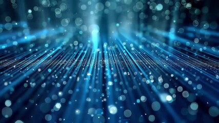 Fototapete - Dynamic blue light rays illuminate a dark background, with sparkling bokeh effects creating a sense of depth and movement, ideal for digital design.