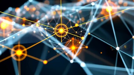 Fototapete - A mesmerizing depiction of a three-dimensional network formed by glowing lines and nodes, showcasing an abstract digital landscape in a dark environment.