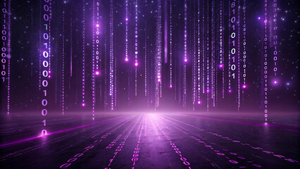 Poster - Abstract Purple Digital Rain Background Futuristic Technology and Data Stream