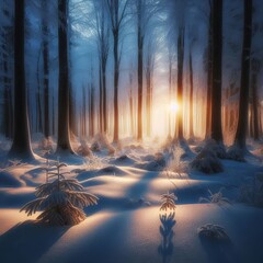 Wall Mural - winter the ground at sunrise