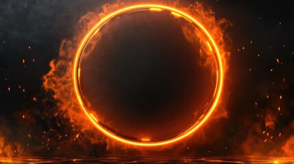 Poster - Fiery Circular Frame Surrounded by Glowing Flames Capturing the Essence of Heat, Energy, and Dynamic Motion in a Dark Atmospheric Setting