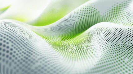 Poster - Abstract smooth surface with flowing patterns, dotted textures, and gradients of green and white colors, representing modern design and artistic visuals for background use