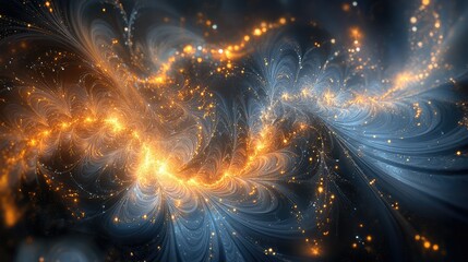 Poster - Stunning Abstract Swirling Colors with Golden and Blue Light Effects in a Dynamic Flowing Pattern Perfect for Backgrounds and Design Projects