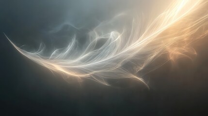 Poster - Ethereal Abstract Feather Design in Soft Glowing Light, Dynamic Movement and Flowing Textures in a Serene Background, Perfect for Artistic and Creative Projects