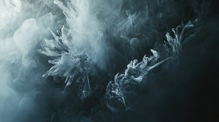 Poster - Ethereal Swirls of Mist and Smoke Creating Intriguing Abstract Patterns Against a Dark Background for Artistic and Conceptual Representation