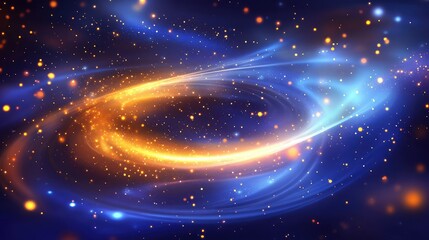 Poster - Vibrant Cosmic Swirl with Glowing Particles and Stellar Background in Deep Space Representing a Universe of Colorful Energy and Celestial Mysteries