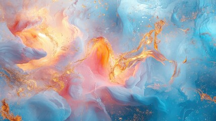 Aufkleber - Abstract swirling textures of vibrant colors in a dreamy cosmic landscape with hints of gold, blue, pink, and orange, perfect for artistic and creative backgrounds.
