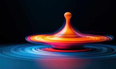 Poster - A vibrant spinning top whirls with colorful light trails against a dark backdrop, creating a mesmerizing motion blur.